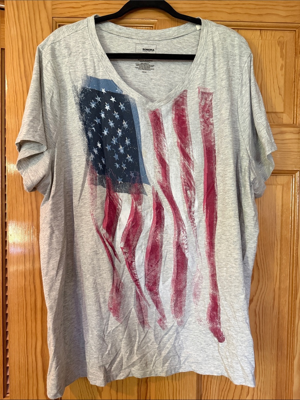 Sonoma Light Gray V-Neck Tee with Faded American Flag
